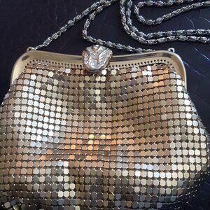 1950s Mesh Gold-tone Metal Evening Bag Rhinestone Clasp, Vintage
